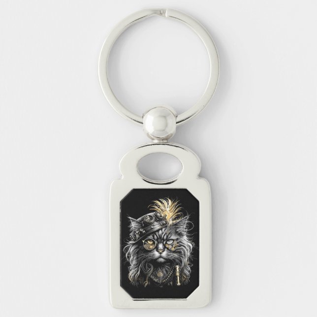 Awesome Steampunk Cat  Keychain (Front)
