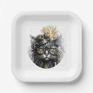 Awesome Steampunk Cat  Paper Plate