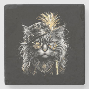 Awesome Steampunk Cat  Stone Coaster