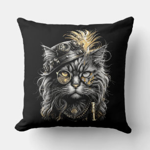 Awesome Steampunk Cat Throw Pillow