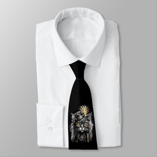 Awesome Steampunk Cat  Tie (Tied)