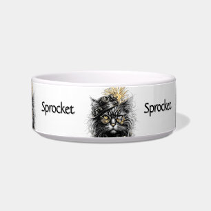 Awesome Steampunk Cat with Name Bowl