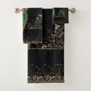 Awesome steampunk peacock bath towel set