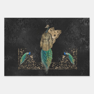 Awesome steampunk peacock wrapping paper sheet