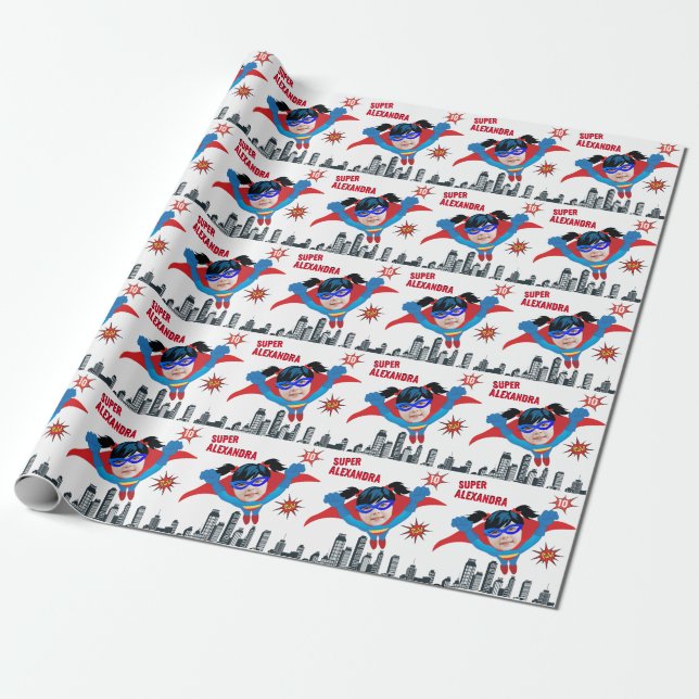 Awesome Superhero Girl Tremendous Birthday Gift Wrapping Paper (Unrolled)