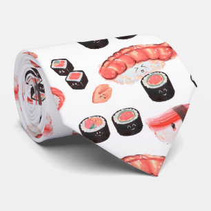 Awesome Sushi Pattern with Kawaii Expressions Tie
