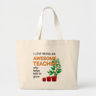 Awesome Teacher Helps Kids Grow Large Tote Bag