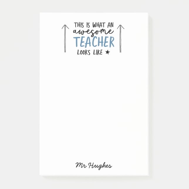 Awesome teacher modern typography blue gift post-it notes (Front)