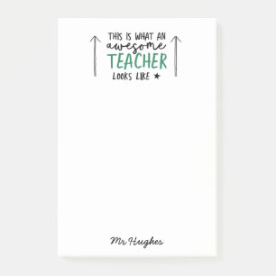 Awesome teacher modern typography green gift post-it notes