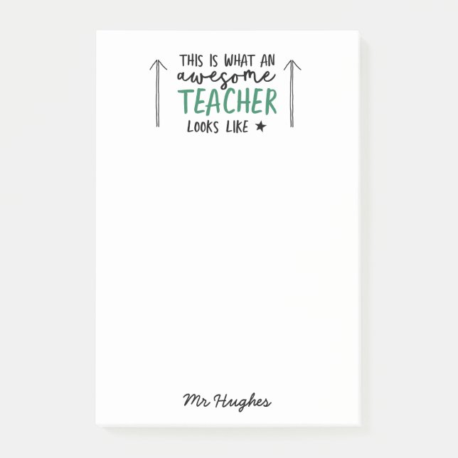 Awesome teacher modern typography green gift post-it notes (Front)