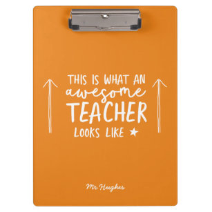 Awesome teacher modern typography orange clipboard