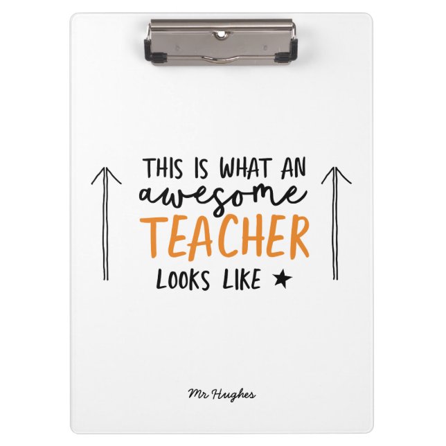 Awesome teacher modern typography orange gift tote clipboard (Front)