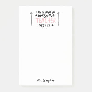 Awesome teacher modern typography pink gift post-it notes