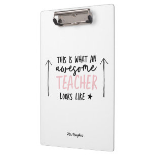 Awesome teacher modern typography pink gift tote clipboard