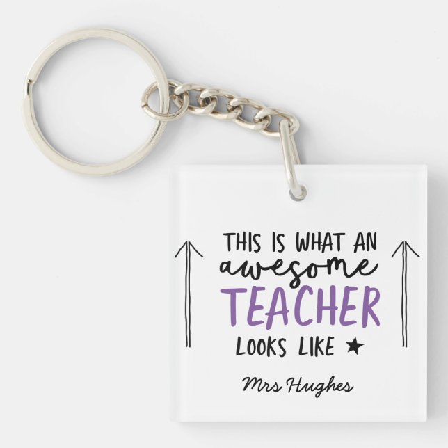 Awesome teacher modern typography purple gift keychain (Front)