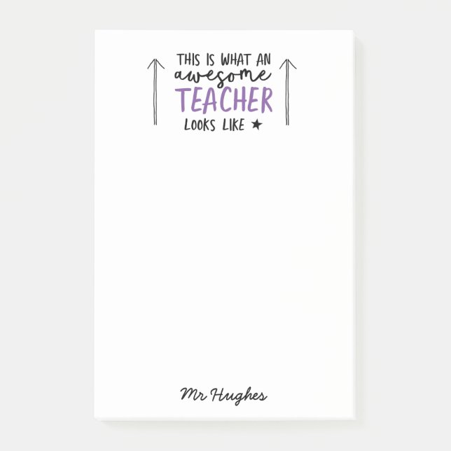 Awesome teacher modern typography purple gift post-it notes (Front)