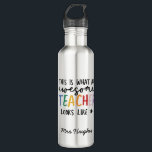 Awesome teacher modern typography rainbow  710 ml water bottle<br><div class="desc">This is what a awesome teacher looks like. Awesome teacher modern typography gift. With hand lettered modern fun script,  and space for their name and the name of your child. The perfect end of year,  Christmas or holiday gift for your favourite teacher.</div>