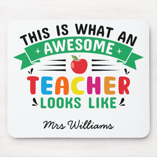 Awesome teacher modern typography rainbow gift mouse pad (Front)
