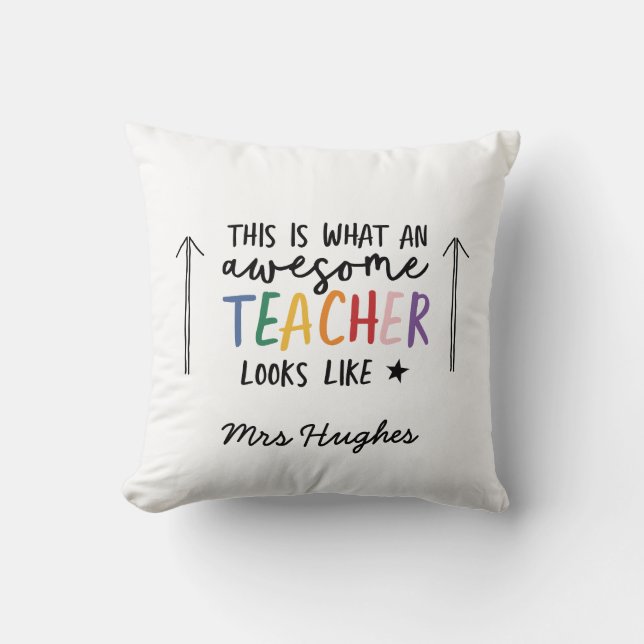 Awesome teacher modern typography rainbow  throw pillow (Front)