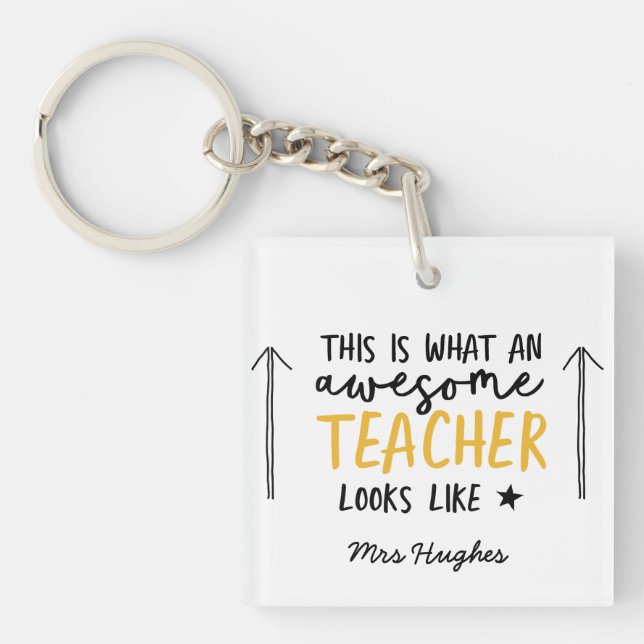 Awesome teacher modern typography yellow gift keychain (Front)
