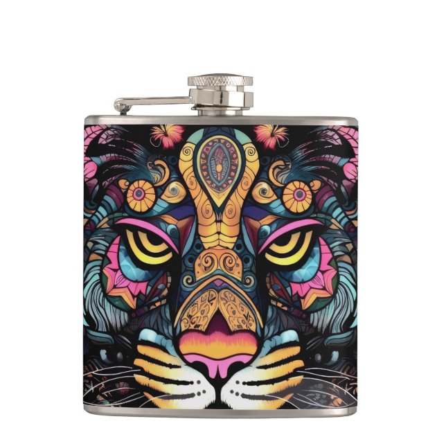 Awesome Tiger Head  Hip Flask (Front)