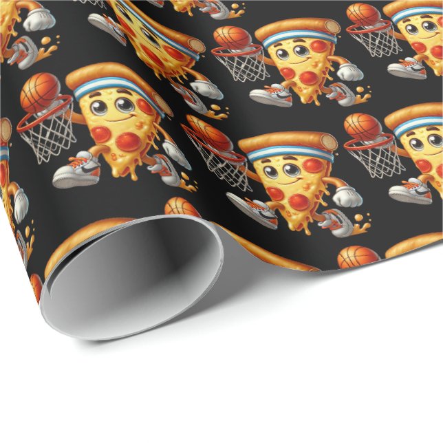 Awesome tiled pizza party Basketball sports party Wrapping Paper (Roll Corner)