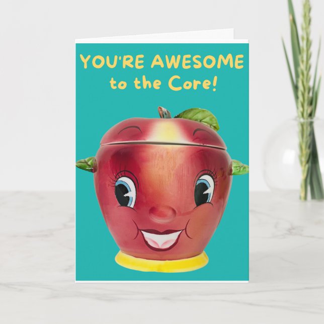 Awesome to Core Smiling Red Apple Big Eyes Card (Front)