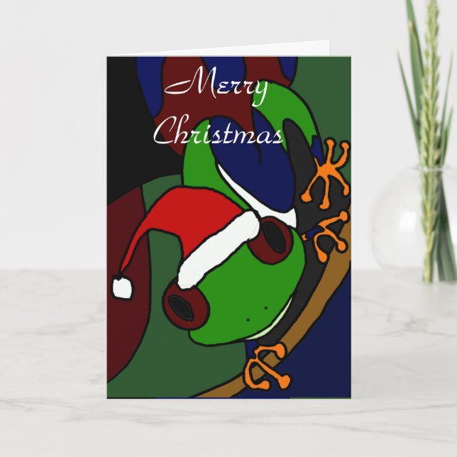 Awesome Tree Frog Christmas Art Holiday Card (Front)