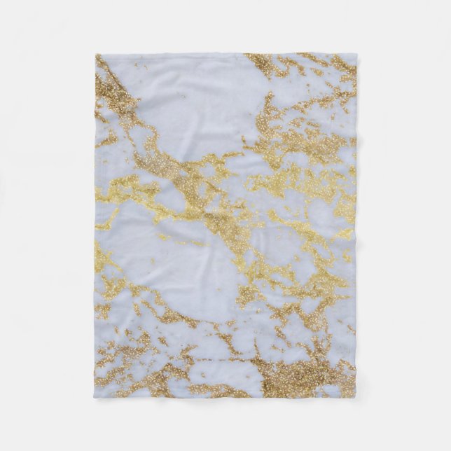 Awesome trendy modern faux gold glitter marble fleece blanket (Front)