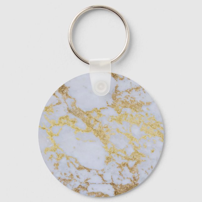 Awesome trendy modern faux gold glitter marble keychain (Front)