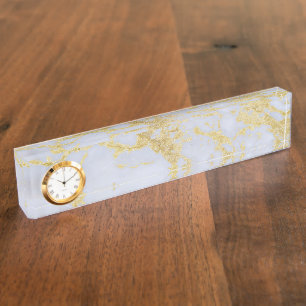 Awesome trendy modern faux gold glitter marble nameplate