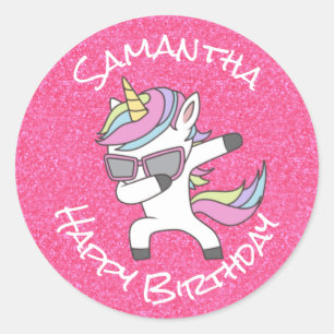Awesome Trendy Unicorn Party Glitter Pastle Pink   Classic Round Sticker
