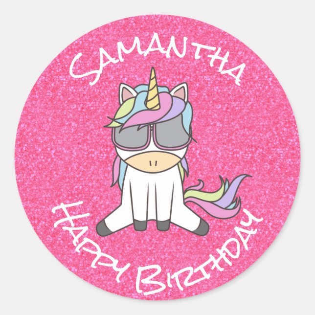 Awesome Trendy Unicorn Party Glitter Pastle Pink   Classic Round Sticker (Front)