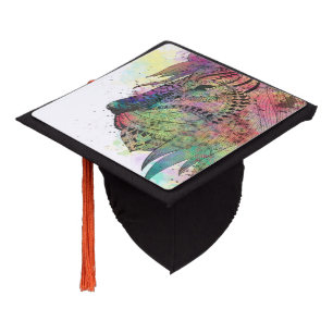 Awesome tribal watercolor lion design graduation cap topper