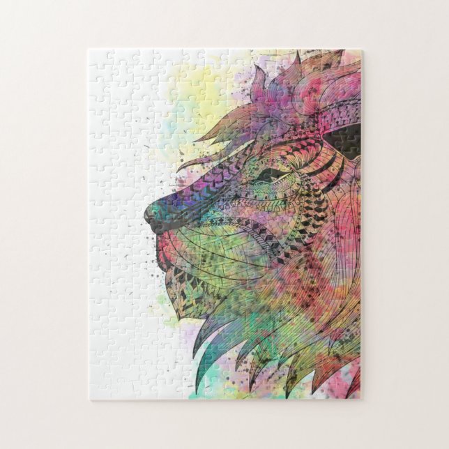 Awesome tribal watercolor lion design jigsaw puzzle (Vertical)