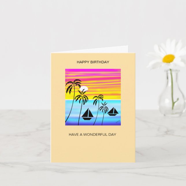 Awesome Tropical Sunset Sailing Birthday  Card (Small Plant)