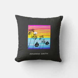 Awesome Tropical Tropical Sunset Sailing Throw Pillow