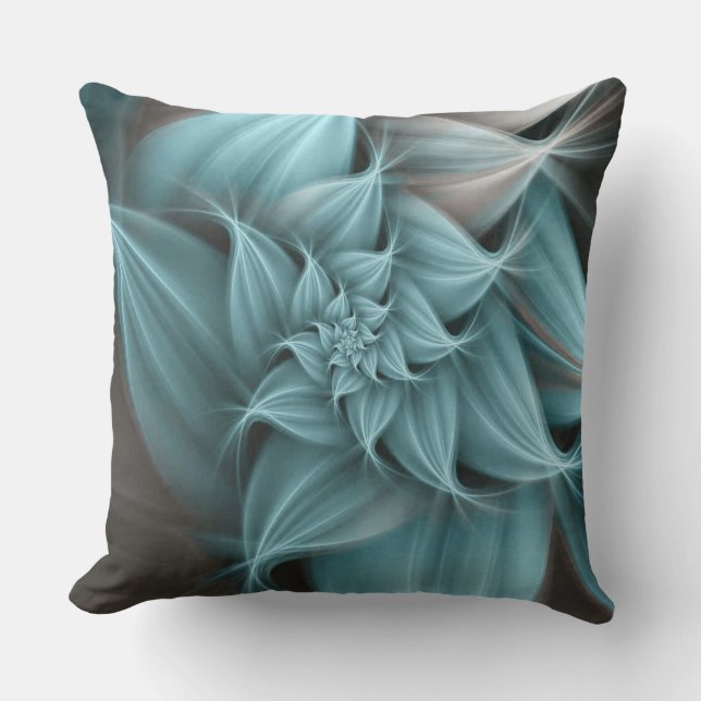 Awesome Turquoise Flower Fractal  Outdoor Pillow (Front)