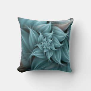 Awesome Turquoise Flower Fractal  Throw Pillow