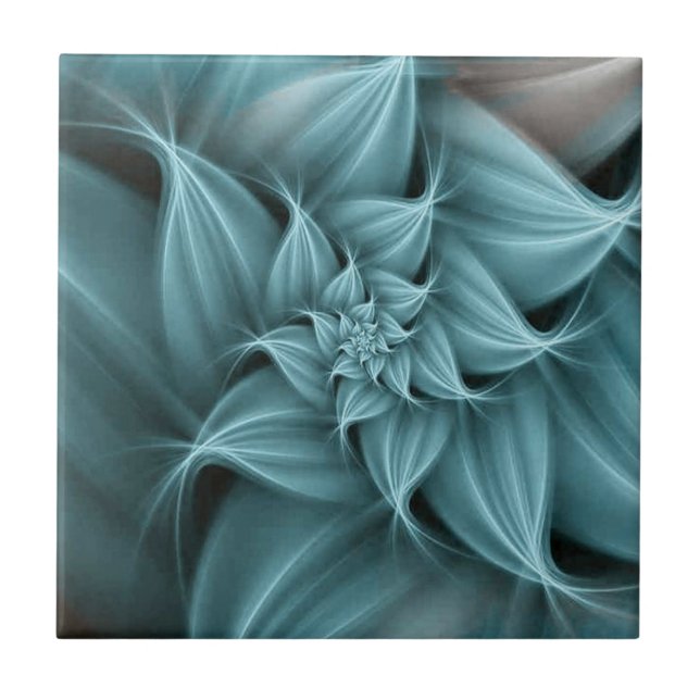 Awesome Turquoise Flower Fractal  Tile (Front)