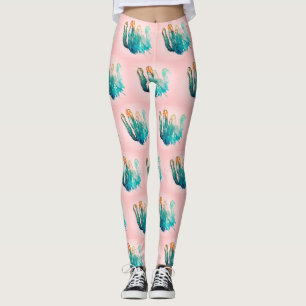 Awesome Turquoise Pink Cactus Pattern Leggings