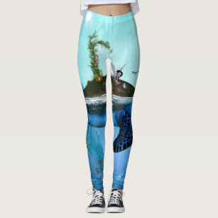 Awesome turtle with fairy and birds leggings