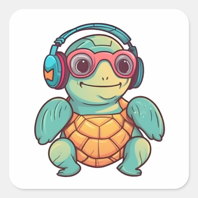 Awesome Turtle With Glasses On Adorable Animal  Square Sticker (Front)