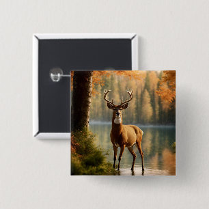 Awesome Twelve Point Buck in Autumn Waters 2 Inch Square Button