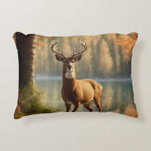 Awesome Twelve Point Buck in Autumn Waters Accent Pillow