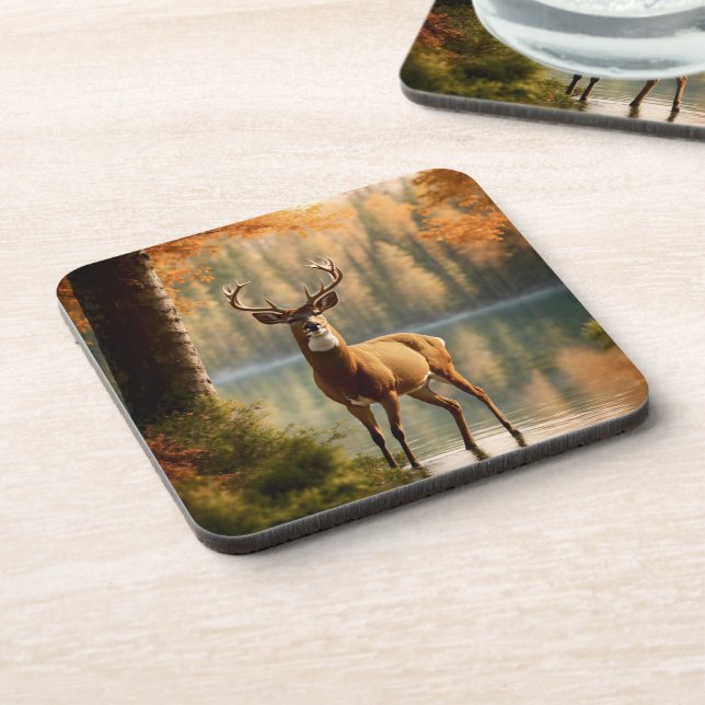 Awesome Twelve Point Buck in Autumn Waters Coaster (Left Side)