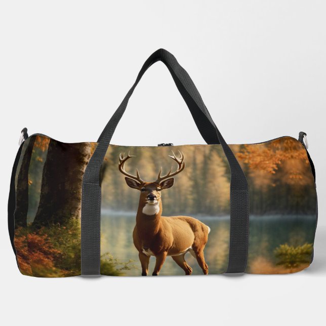 Awesome Twelve Point Buck in Autumn Waters Duffle Bag (Front)