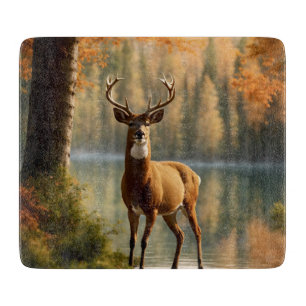 Awesome Twelve Point Buck in Autumn Waters Glass Cutting Board