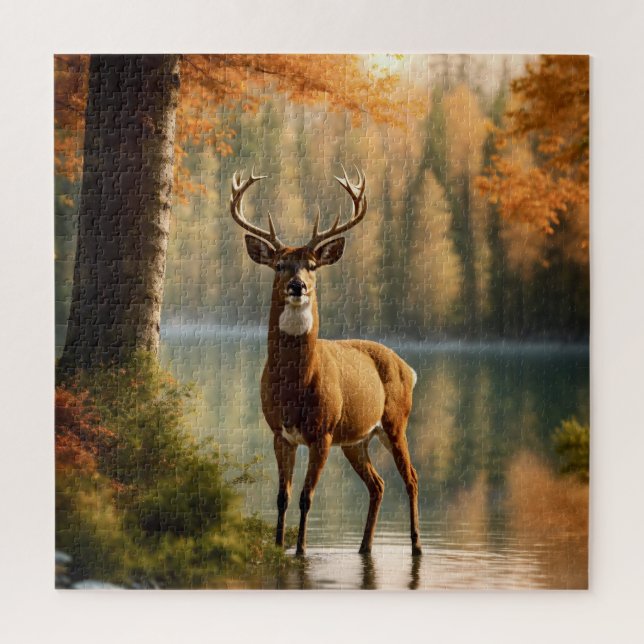 Awesome Twelve Point Buck in Autumn Waters Jigsaw Puzzle (Vertical)