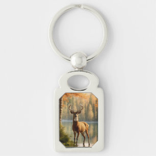 Awesome Twelve Point Buck in Autumn Waters Keychain